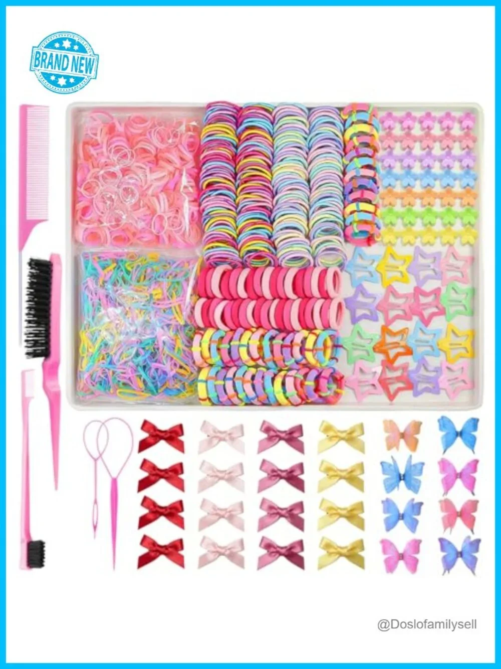 Soft Elastic Hair Ties Multicolor Hair Bobbles Set with Mini Clips 1000pcs